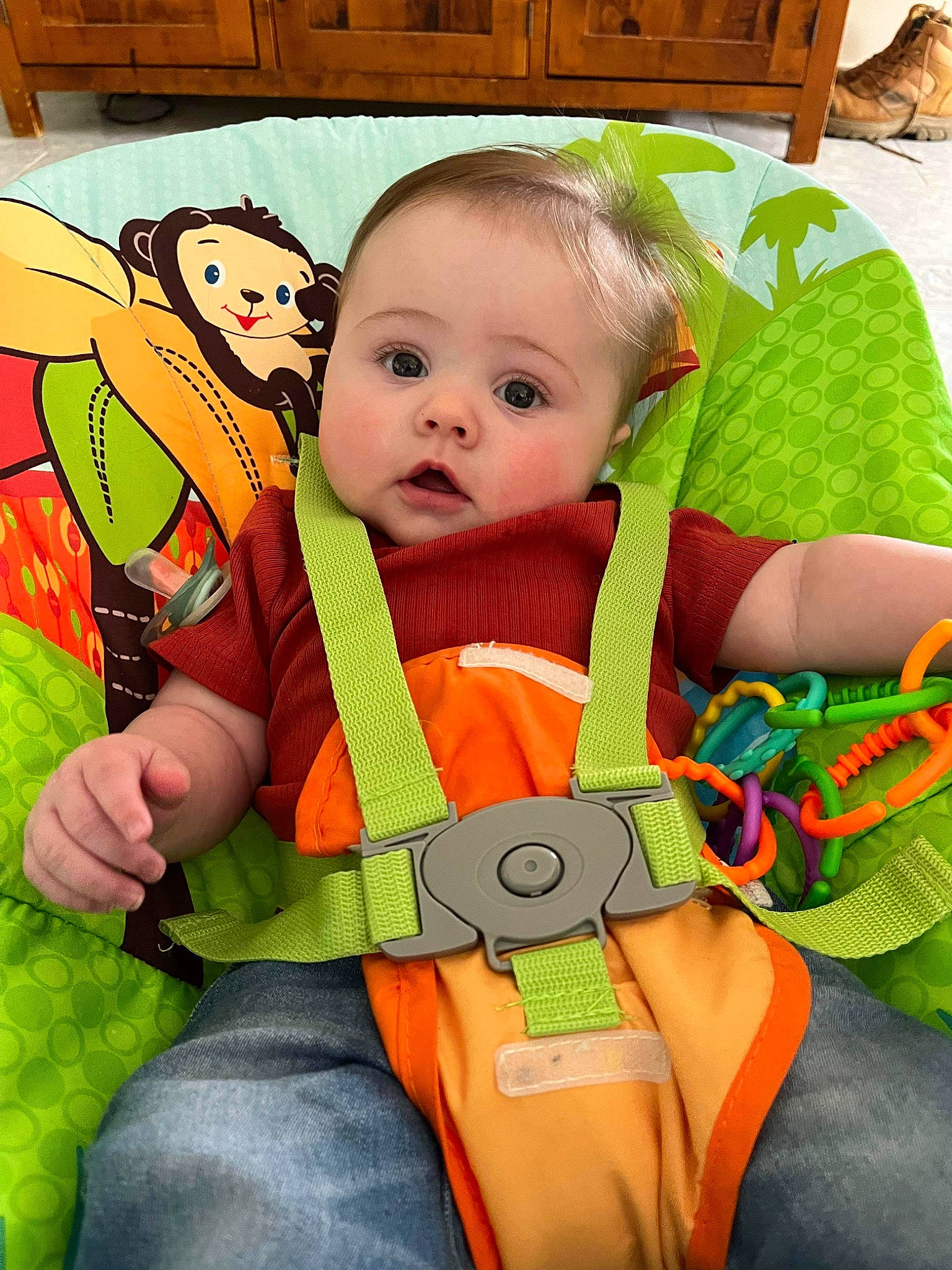 Oliver joined the competition — help win amazing prizes! arm, baby, baby_products, baby_toddler_clothing, child, comfort, eye, facial_expression, fun, gesture, green, happy, head, mouth, organ, person, product, skin, stuffed_toy, surprise