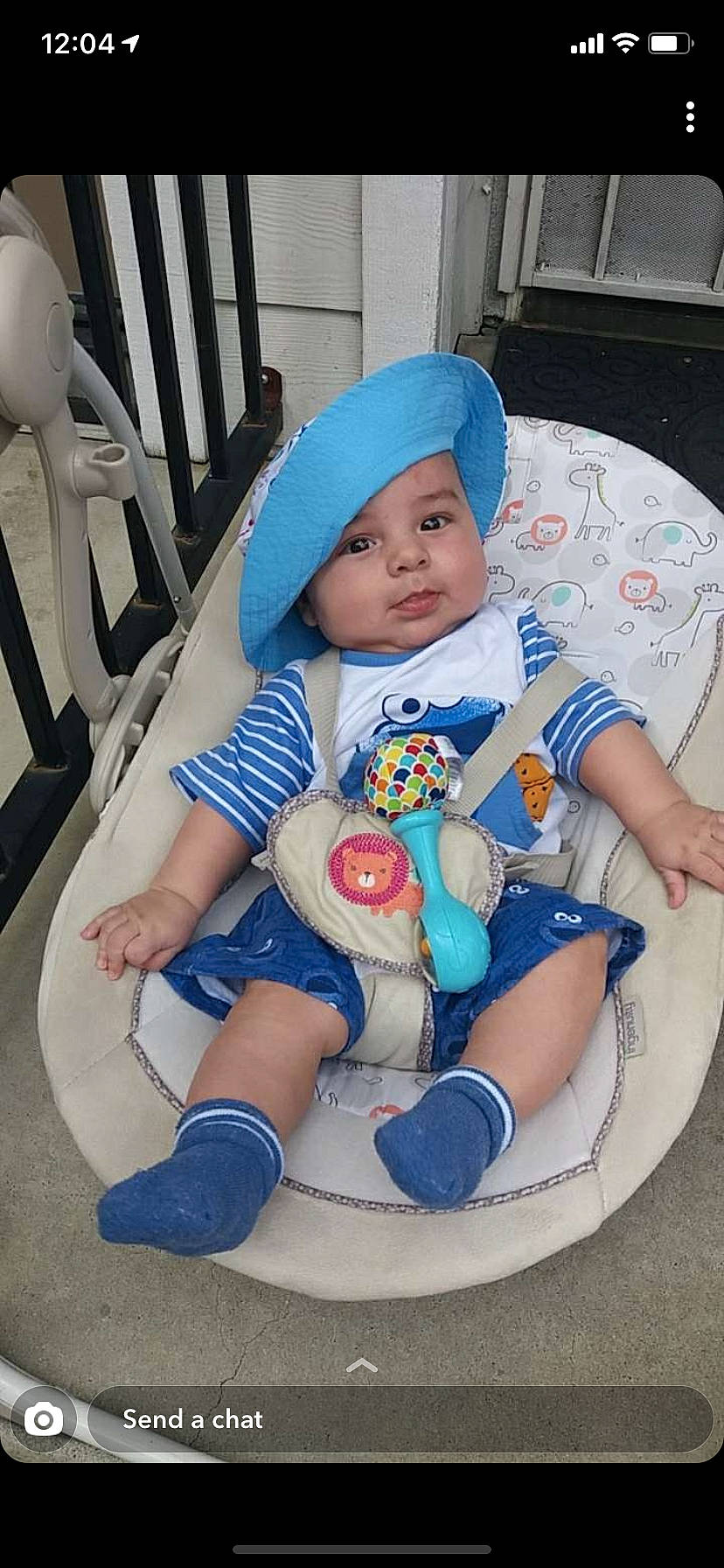 Jeffrey is registered to the contest to win money with this photo: baby, baby_carriage, baby_products, baby_safety, baby_sleeping, baby_toddler_clothing, cap, chair, child, comfort, electric_blue, fun, headwear, knee, lap, person, sitting, sock, t_shirt, thigh