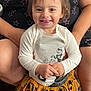 Victoria is registered to the contest to win money with this photo: toddler, child, smiling, happy, person, face, clothing, long_sleeve, skirt, pumpkin, halloween, costume, orange, black, white, sitting, adult, hands, pattern, indoor