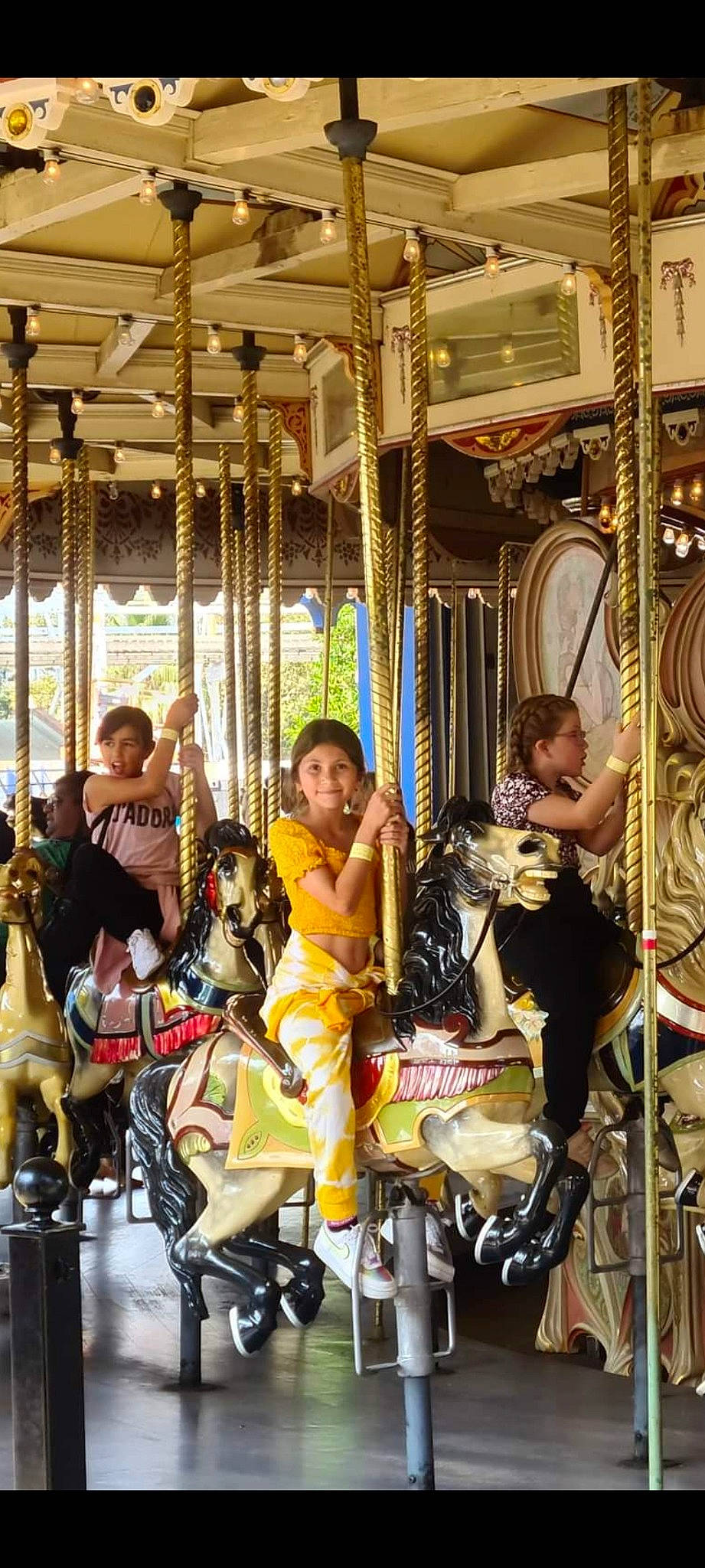 Kelsey is registered to the contest to win money with this photo: amusement_park, amusement_ride, carousel, child, event, fair, fun, horse, horse_tack, joy, leisure, nonbuilding_structure, person, playground, recreation, toddler, working_animal