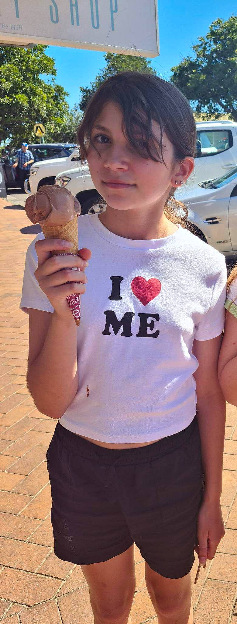 Kelsey joined the competition — help win amazing prizes! car, child, cool, dessert, eyewear, finger, food, fun, gelato, gesture, hairstyle, happy, ice_cream, ice_cream_cone, person, sleeve, sorbetes, t_shirt, thumb, vacation
