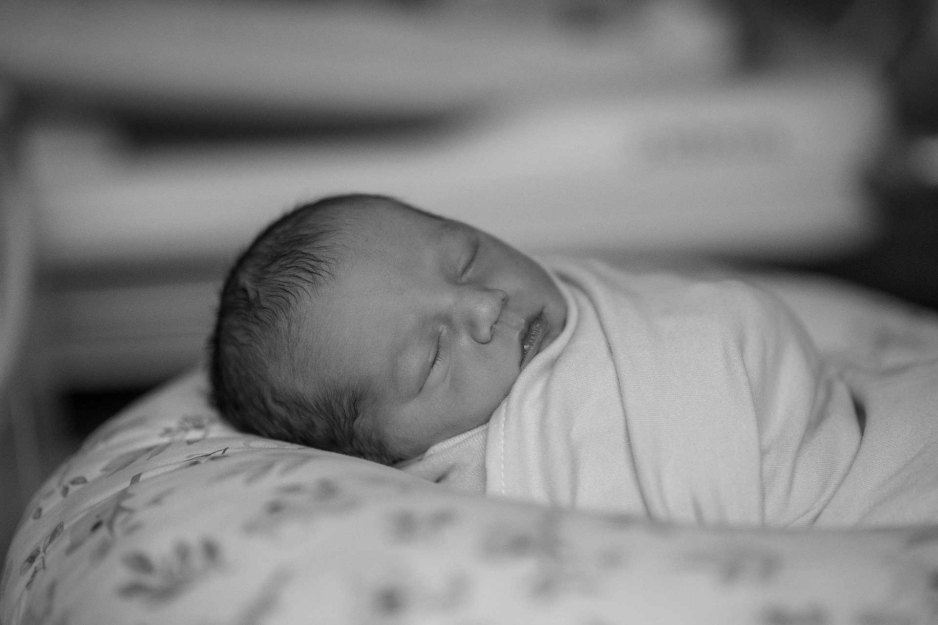 Laytin joined the competition — help win amazing prizes! child, newborn, baby, infant, sleeping, swaddled, blanket, bedding, pillow, peaceful, portrait, closeup, face, head, lips, eyelashes, black_and_white, monochrome, nursery, soft_texture