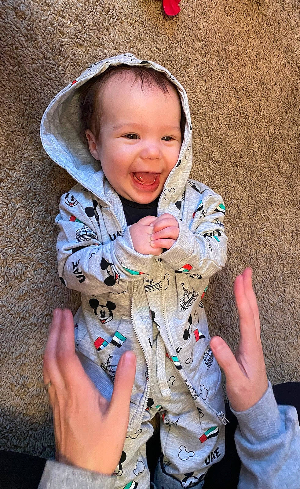 Malcolm joined the competition — help win amazing prizes! baby, baby_laughing, baby_toddler_clothing, cheek, child, face, finger, flash_photography, fun, gesture, hand, happy, human_body, nail, person, skin, sleeve, smile, textile, thumb