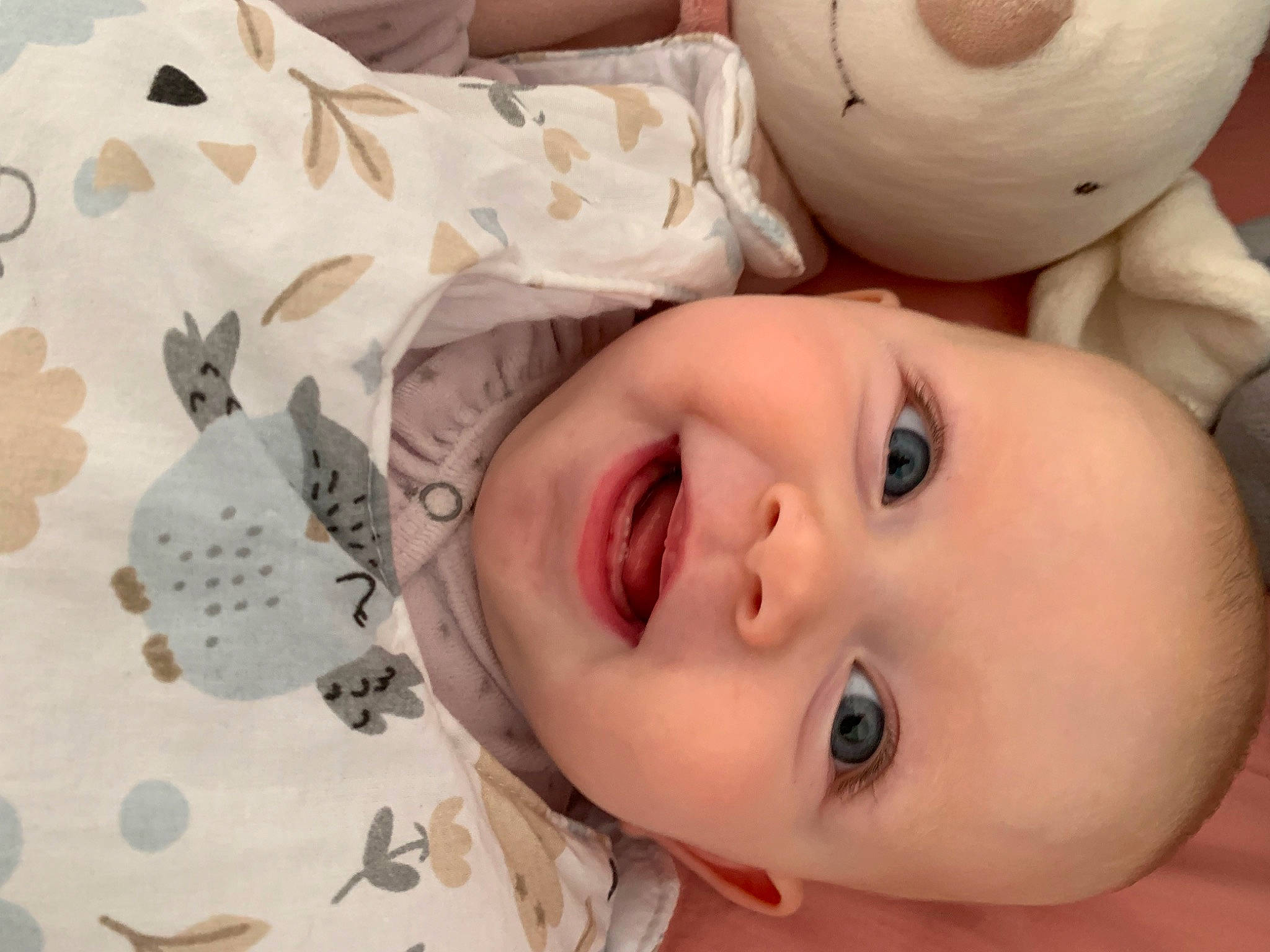 Aaliyah participe au concours pour gagner de l'argent avec cette photo : baby, baby_toddler_clothing, cheek, child, eye, eyelash, face, happy, headgear, lip, nose, pattern, person, portrait_photography, skin, smile, textile, toddler, toy, white