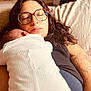 woman, baby, sleeping, glasses, tattoo, closeup, indoor, couch, blanket, child, love, family, rest, comfort, cozy, portrait, relaxation, skin, hair, casual