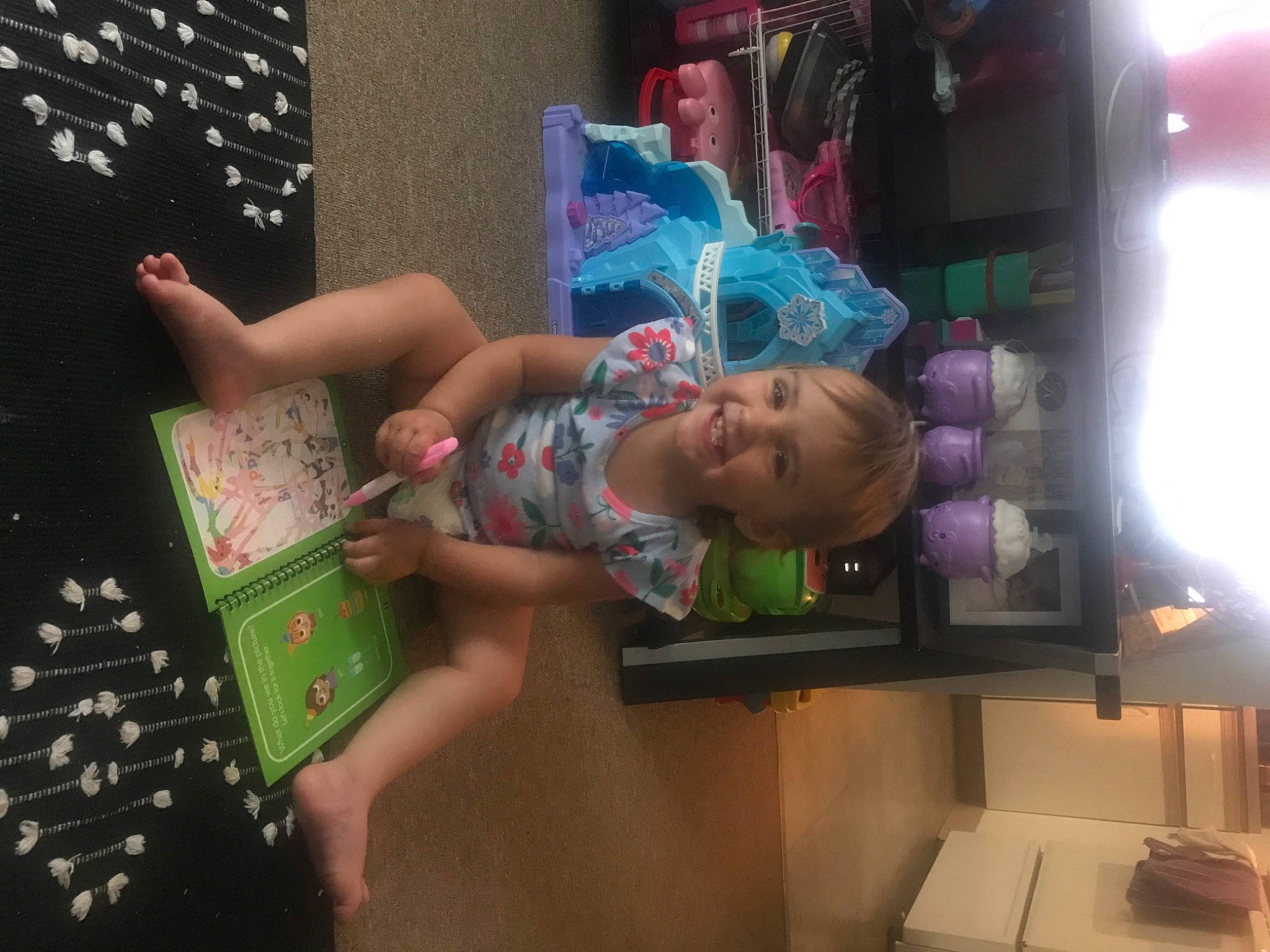 Isabella joined the competition — help win amazing prizes! baby, child, design, electronics, finger, fun, joy, machine, magenta, person, play, room, space, toddler, toy