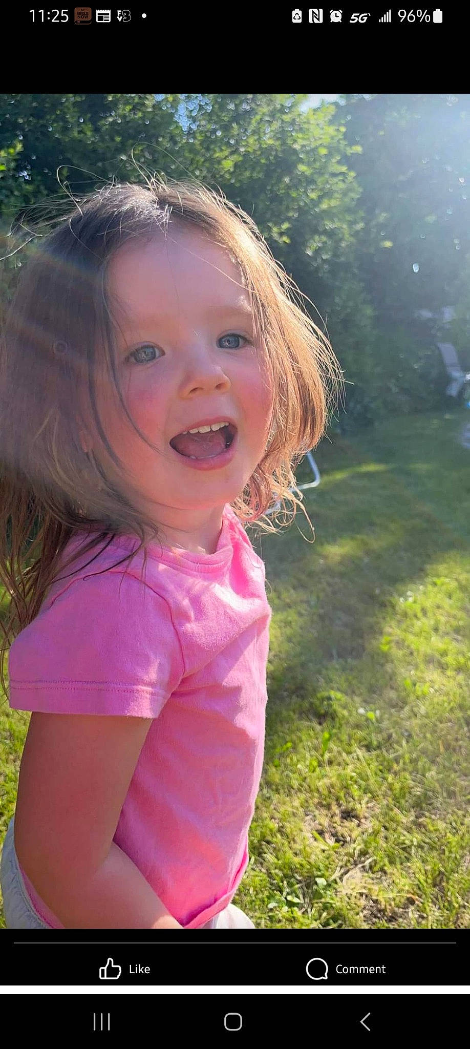 Aryn joined the competition — help win amazing prizes! eye, grass, hair, happy, head, iris, leisure, lip, long_hair, mouth, nose, people_in_nature, person, pink, plant, shoulder, skin, smile, summer, toddler