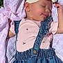 baby, sleeping, infant, pink, denim, overalls, headband, blanket, floral, outdoor, sunlight, peaceful, cute, child, soft, portrait, smile, clothing, young, resting
