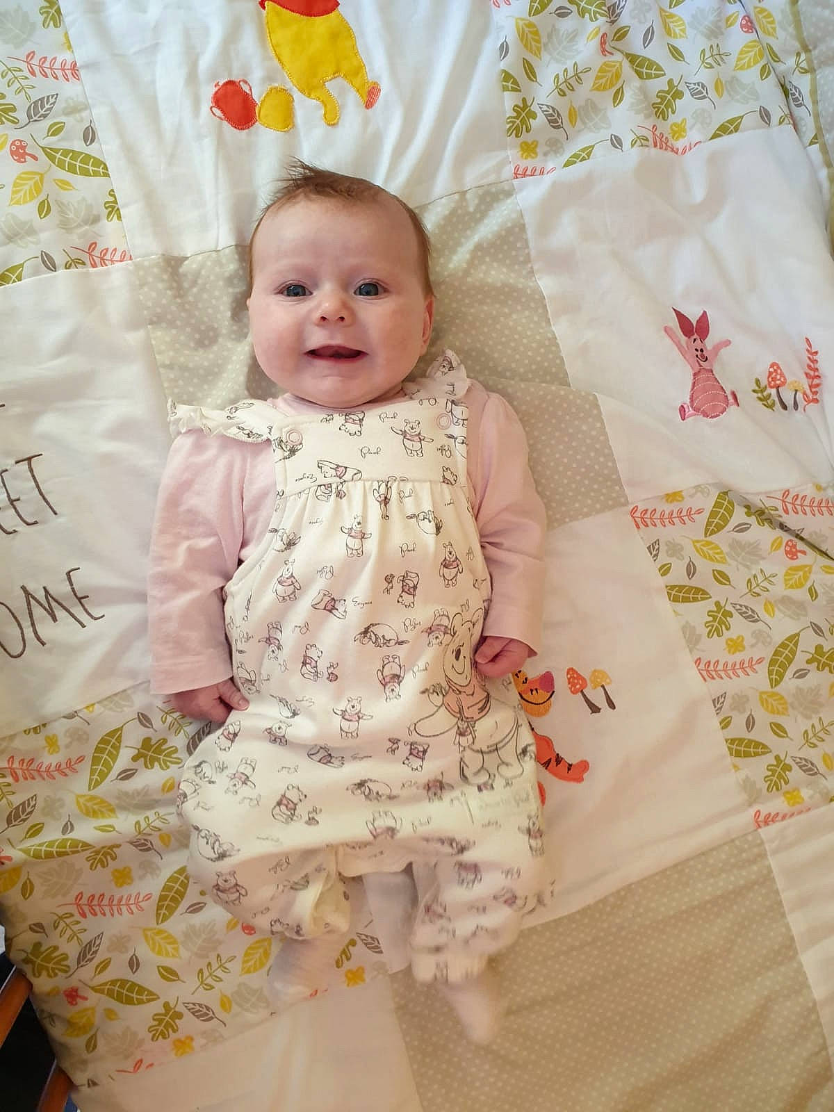 Alba joined the competition — help win amazing prizes! baby, baby_toddler_clothing, child, dress, linens, pattern, person, product, quilt, smile, textile, toddler, yellow