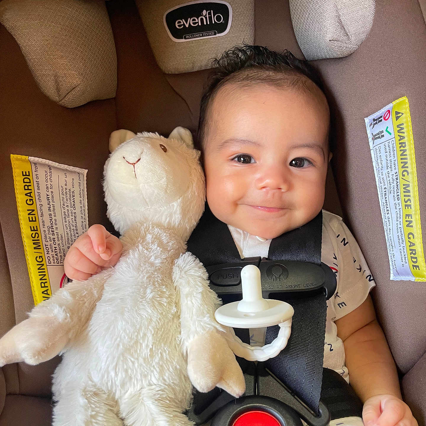 Josiah joined the competition — help win amazing prizes! baby, car, car_interior, carseat, couch, cushion, face, furniture, happy, head, homedecor, person, photography, plush, portrait, smile, teddybear, toy, transportation, vehicle