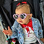 Chiara participe au concours pour gagner de l'argent avec cette photo : accessory, baby, casual, child, clothing, colorful, cute, denim_jacket, fashion, hand_gesture, heart_shaped, indoor, pacifier_clip, person, portrait, strawberry_pattern, stroller, sunglasses, toddler, young_child