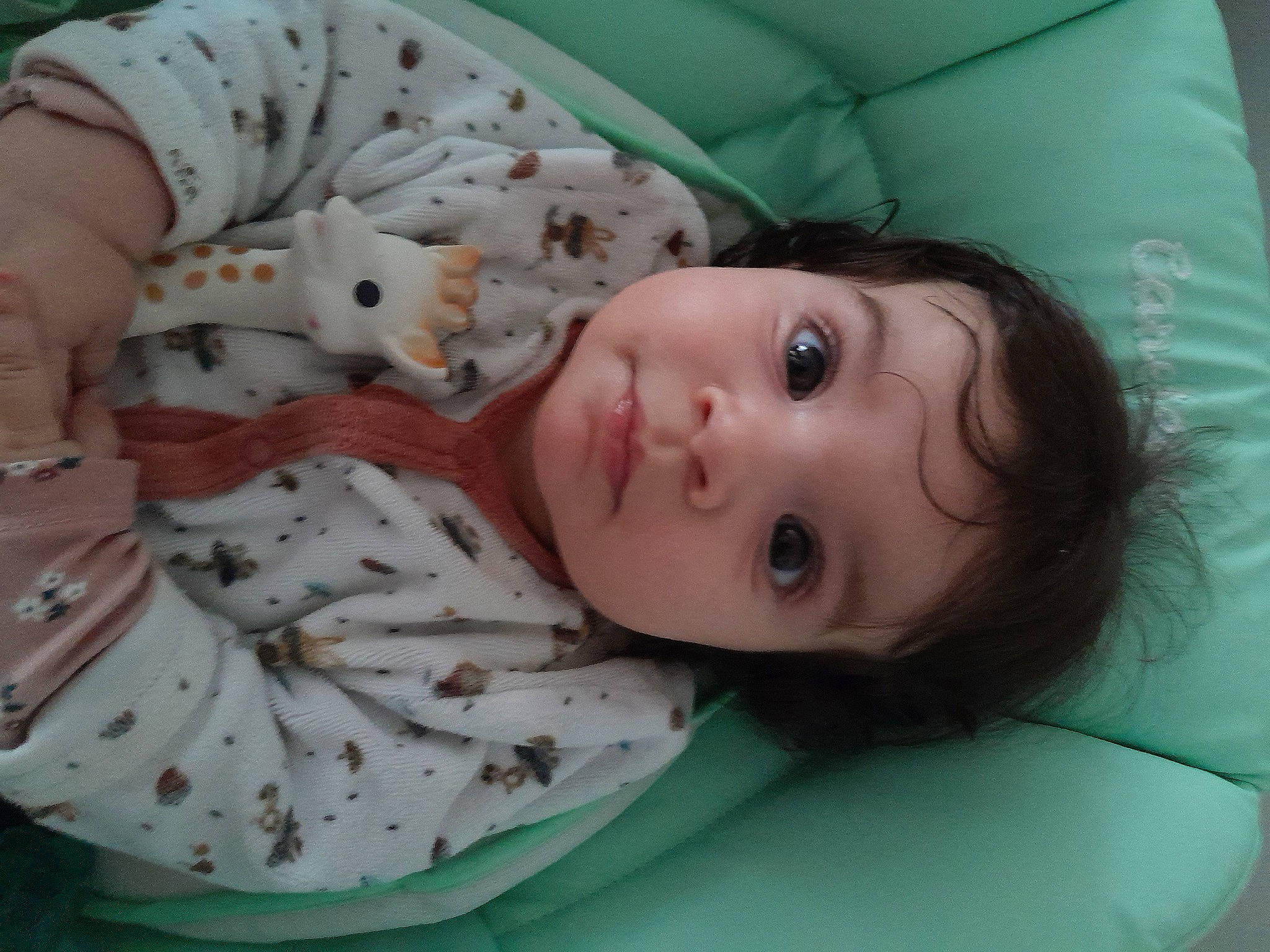 Lina participe au concours pour gagner de l'argent avec cette photo : baby, baby_toddler_clothing, cheek, child, comfort, eyelash, iris, linens, nose, pattern, person, room, skin, sleeve, toddler, wood