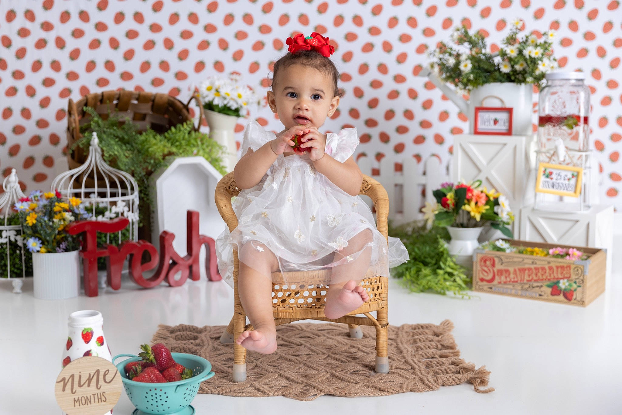 Angelina is registered to the contest to win money with this photo: baby, baby_toddler_clothing, chair, child, dress, event, fashion_accessory, floral_design, font, grass, happy, party, pattern, peach, person, plant, product, room, sitting, toddler