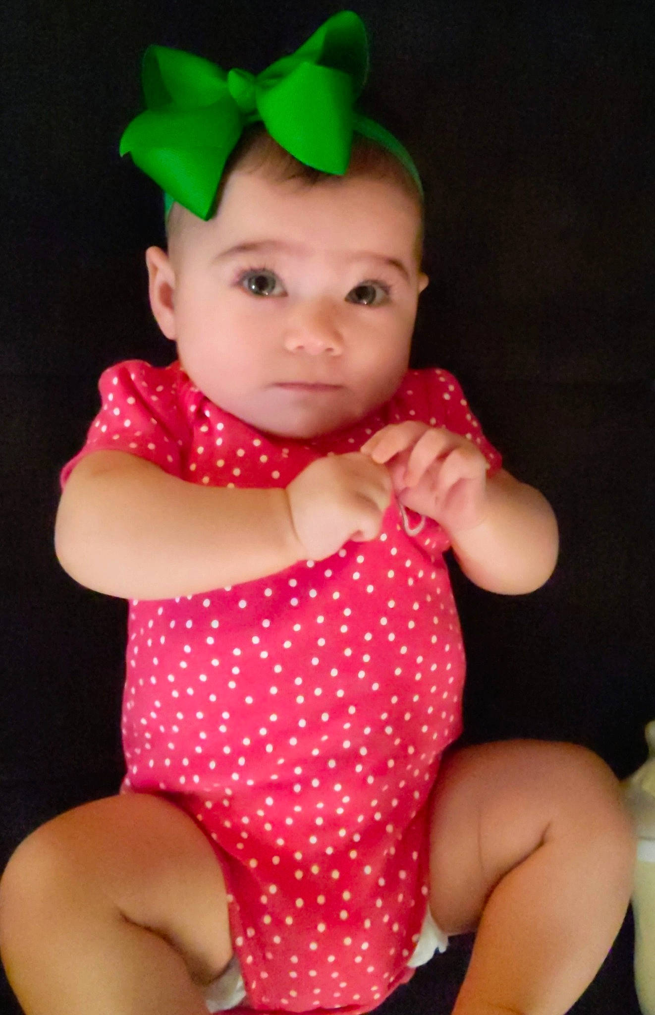 Ariyah joined the competition — help win amazing prizes! baby, baby_products, baby_toddler_clothing, cheek, child, design, headgear, pattern, person, pink, polka_dot, skin, smile, toddler