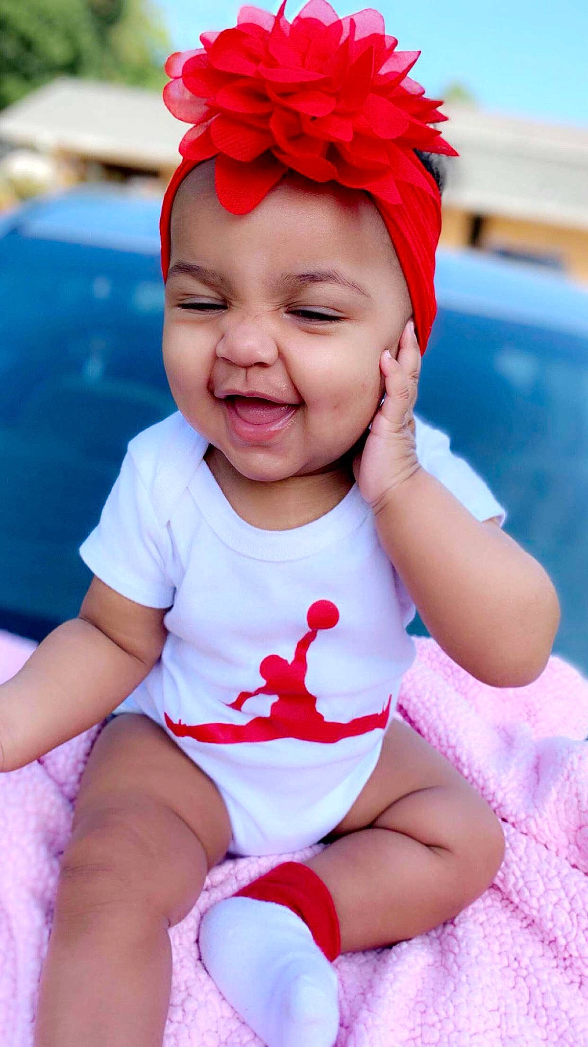 Tyliana joined the competition — help win amazing prizes! baby, baby_products, baby_toddler_clothing, child, child_model, clothing, facial_expression, fashion_accessory, fun, hair_accessory, happy, head, headband, headgear, person, pink, product, red, skin, smile