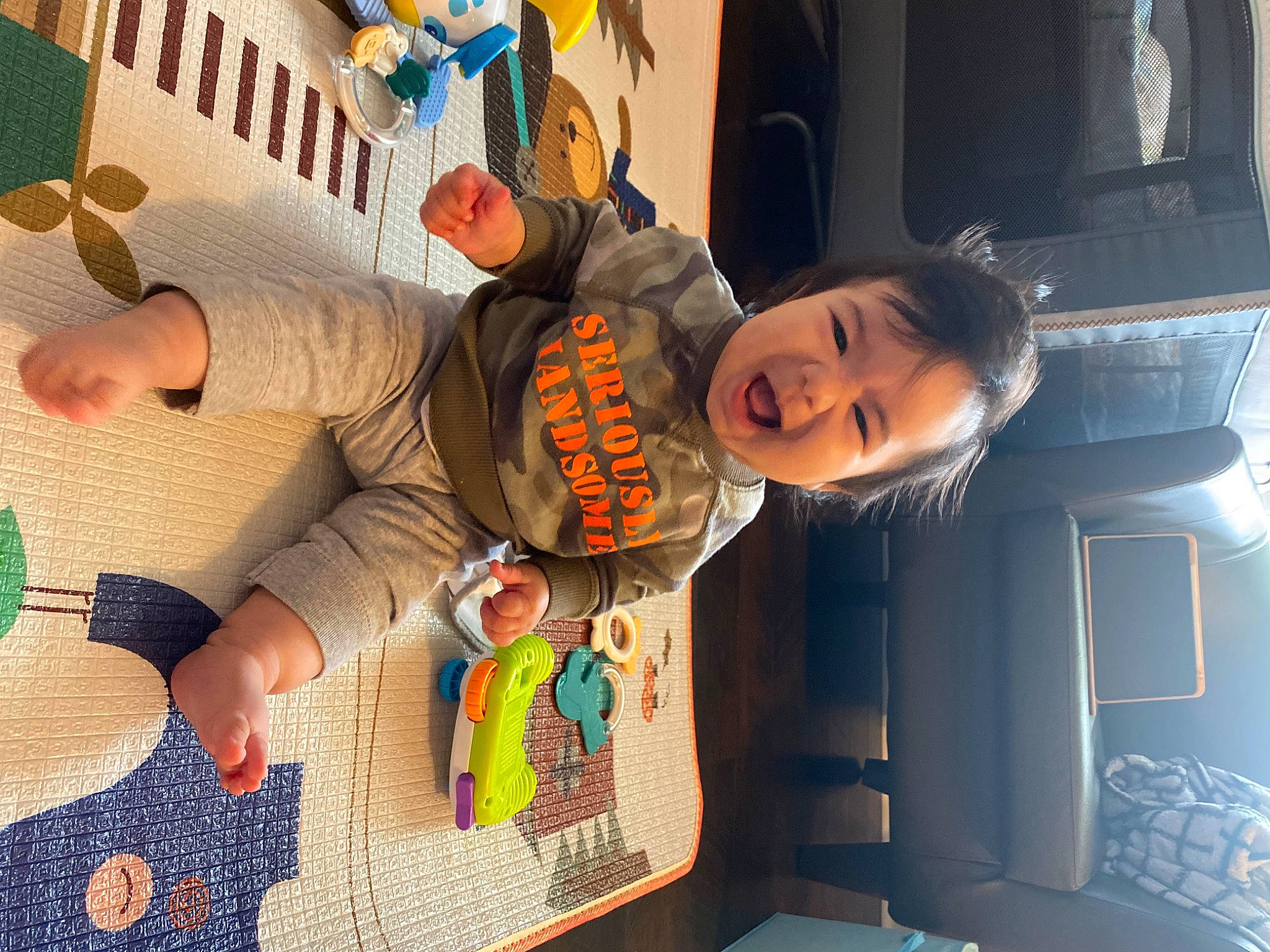 Lorenzo joined the competition — help win amazing prizes! air_travel, art, baby_products, baby_toys, child, family_car, flooring, fun, happy, leisure, linens, pattern, person, play, room, stuffed_toy, t_shirt, toddler, toy, vehicle_door