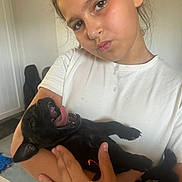 Amande D'Nice a rejoint le concours — aidez-le/la à gagner de superbes lots ! affection, black_dog, candid, child, cute, dog, girl, hand, holding, indoor, love, person, pet, playing, portrait, pout, puppy, white_shirt, yawning, young