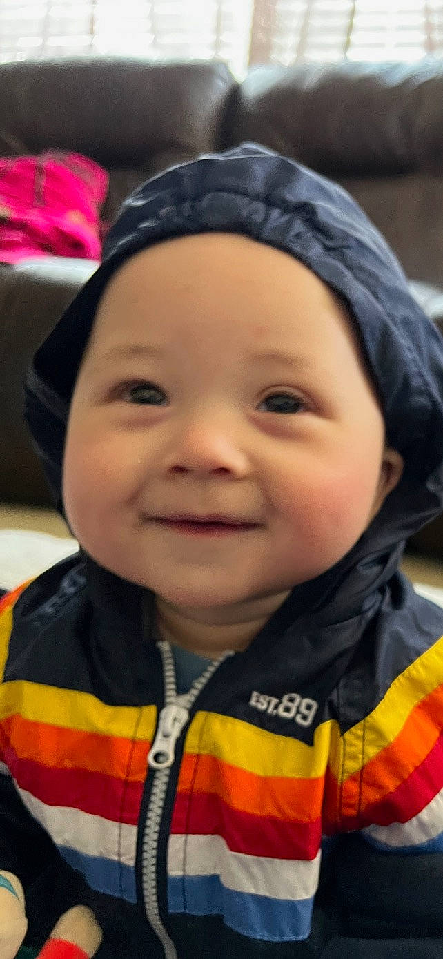 Aiden joined the competition — help win amazing prizes! baby, baby_laughing, cheek, child, chin, close_up, cool, event, eye, eyebrow, facial_expression, fun, happy, head, headwear, human, joy, nose, person, personal_protective_equipment