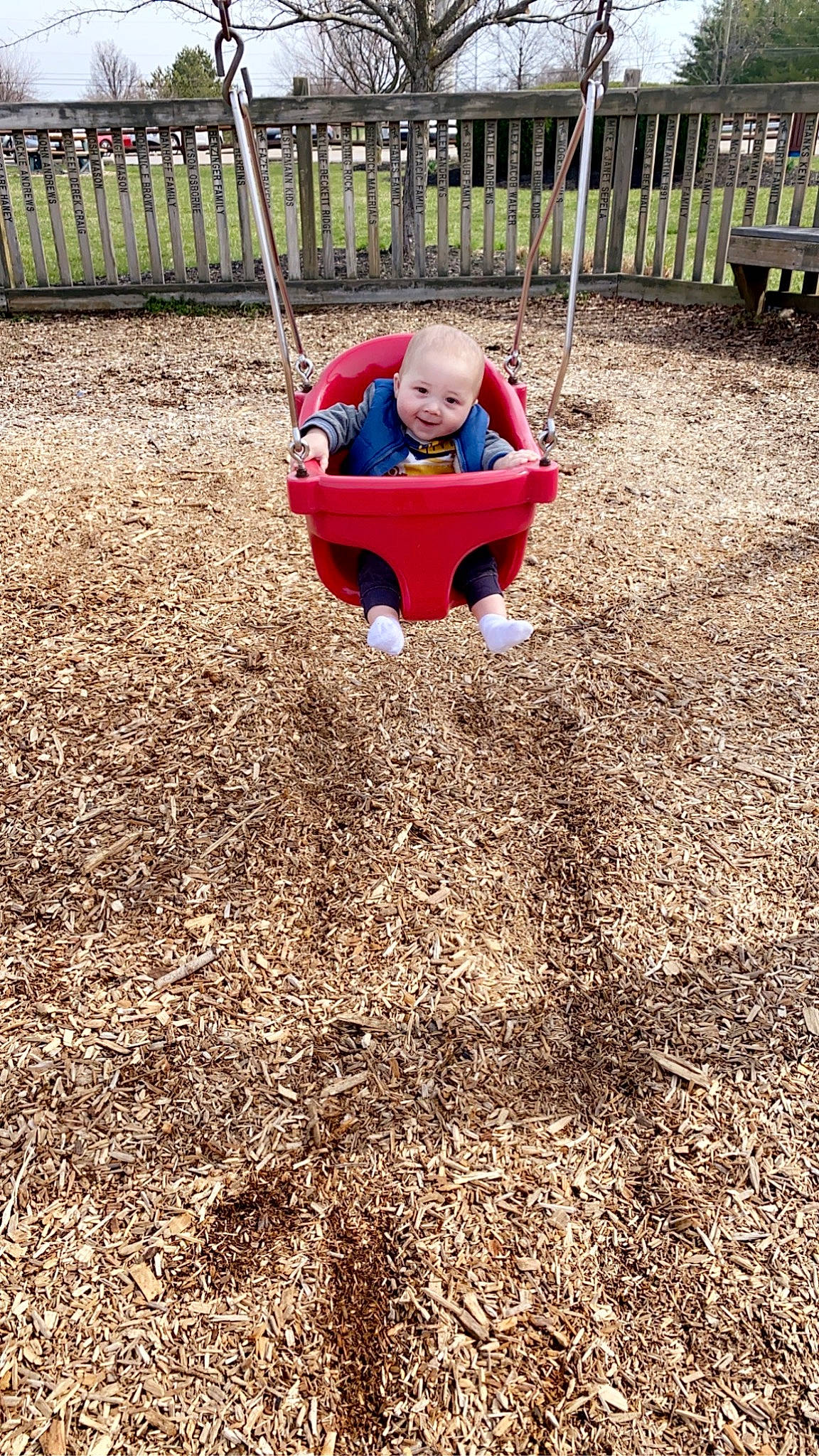 Aiden joined the competition — help win amazing prizes! baby, baby_toddler_clothing, chute, city, fun, grass, joy, leisure, outdoor_play_equipment, people_in_nature, person, play, playground, public_space, recreation, shade, soil, swing, tints_and_shades, toddler