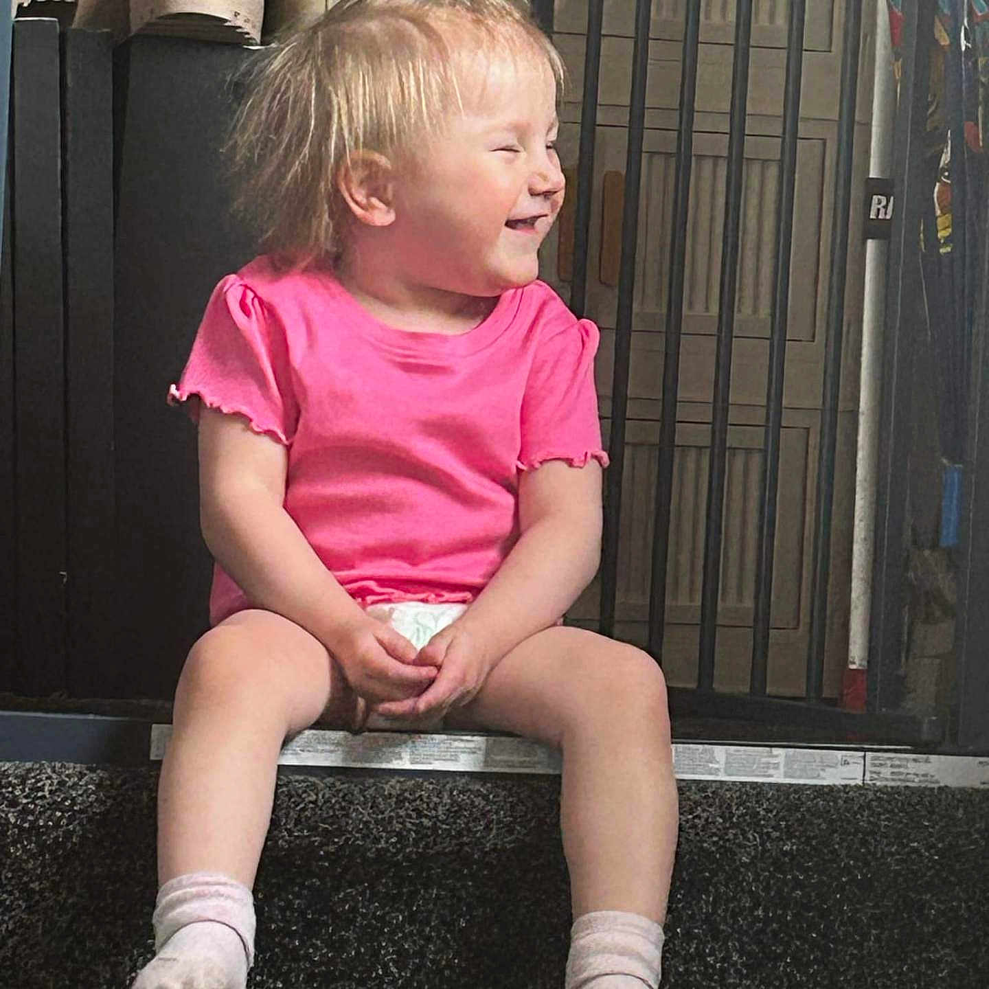 Malaya-Rae is registered to the contest to win money with this photo: bathroom, blonde, child, clothing, crying, face, female, girl, hair, happy, head, hosiery, person, photography, portrait, sad, shorts, sitting, sleeve, sock