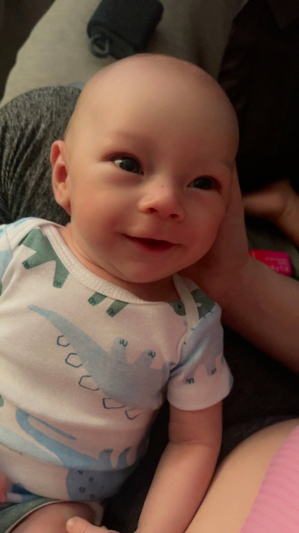 Asher joined the competition — help win amazing prizes! baby_toddler_clothing, cheek, chin, eye, eyebrow, facial_expression, forehead, hairstyle, iris, lip, mammal, mouth, neck, nose, person, product, skin, sleeve, smile, standing