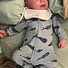 Marcus joined the competition — help win amazing prizes! baby, sleeping, onesie, shark_pattern, pillow, bottle, infant, bedtime, cozy, blanket, sleep, child, soft, cute, rest, nursery, young, peaceful, indoors, wearing