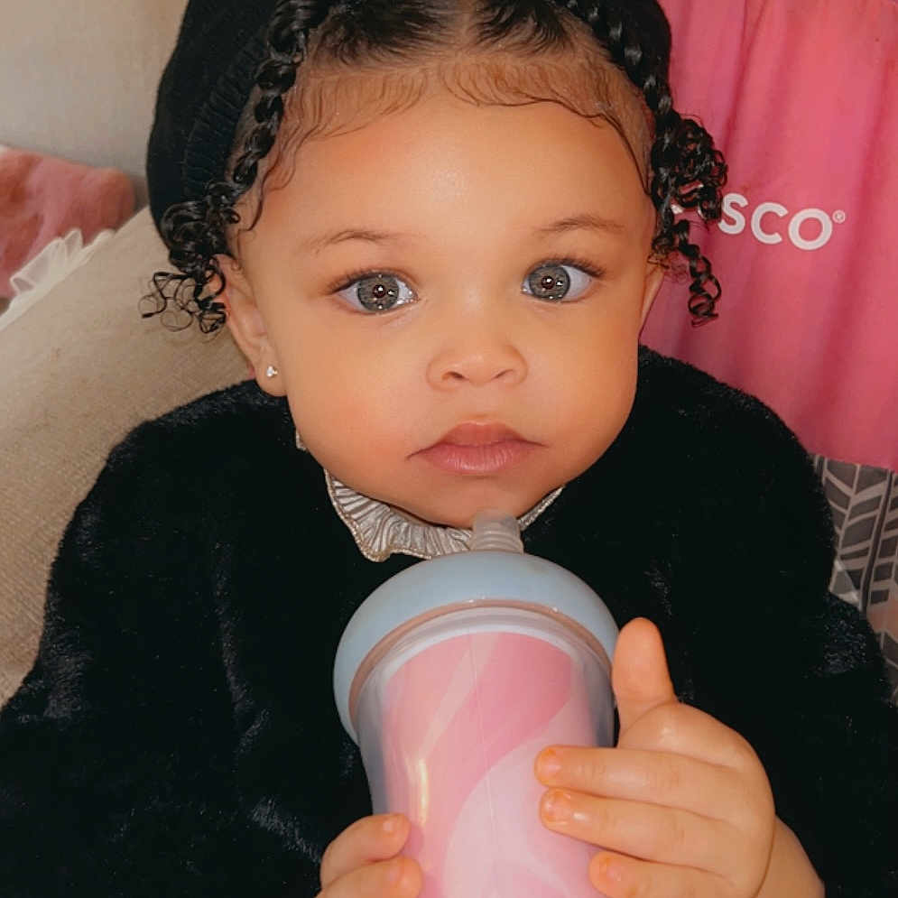 Asada joined the competition — help win amazing prizes! baby, beverage, bodypart, bonnet, bottle, cap, clothing, coffee, coffeecup, cup, face, finger, hand, hat, head, juice, milk, person, photography, portrait