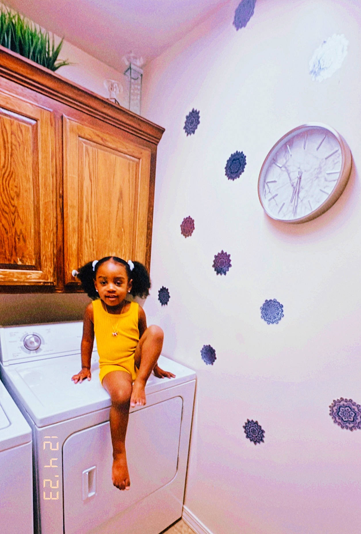 Island joined the competition — help win amazing prizes! beauty, cabinetry, clock, drawer, flooring, house, interior_design, line, magenta, material_property, person, pink, property, purple, red, shorts, textile, toddler, wall, white