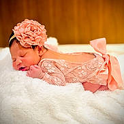 Harmony joined the competition — help win amazing prizes! newborn, baby, sleeping, pink, lace, headband, flower, soft_blanket, infant, cute, portrait, peaceful, closeup, child, toddler, resting, indoors, cozy, adorable, sleep