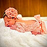 newborn, baby, sleeping, pink, lace, headband, flower, soft_blanket, infant, cute, portrait, peaceful, closeup, child, toddler, resting, indoors, cozy, adorable, sleep