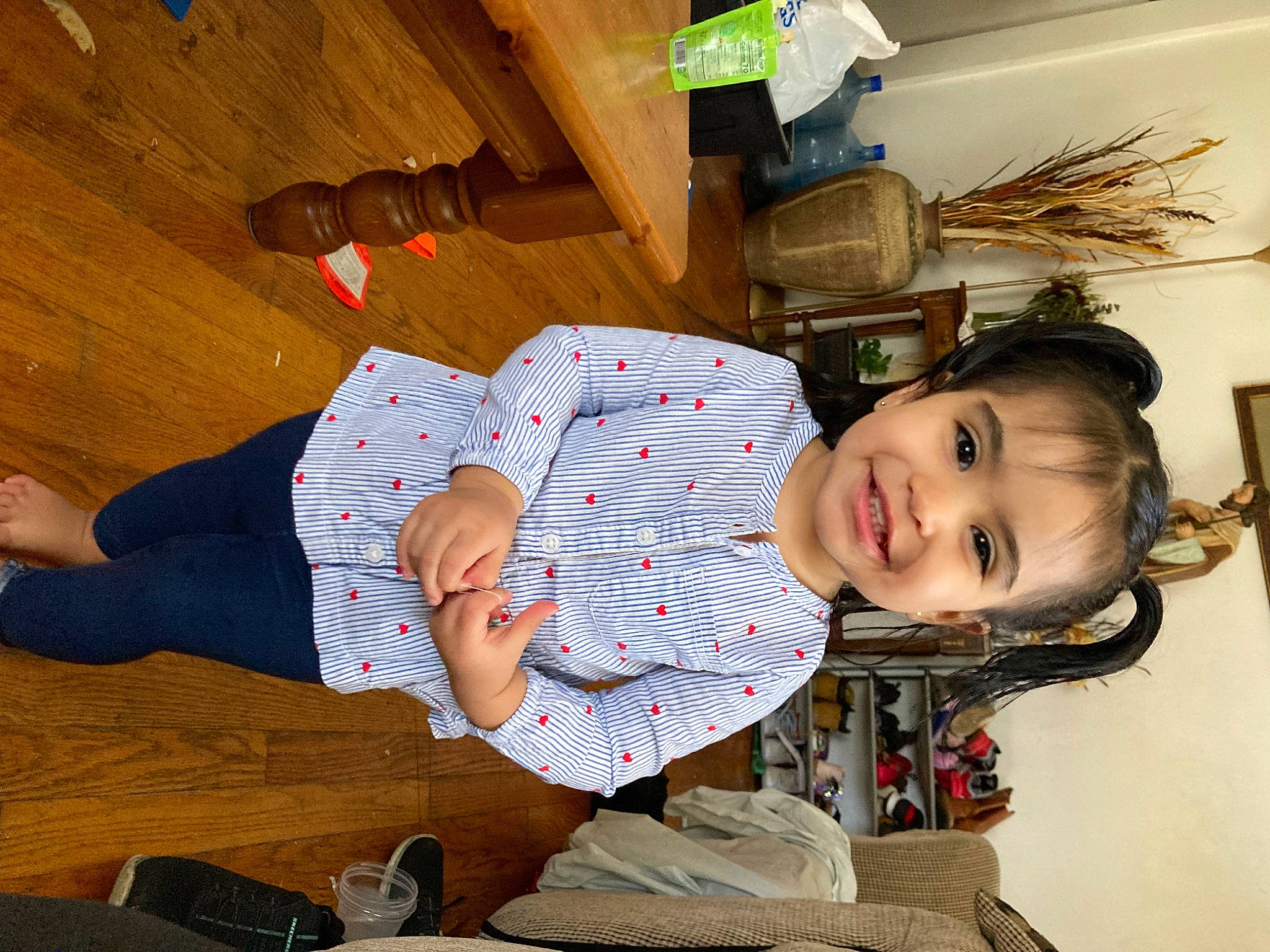 Luna joined the competition — help win amazing prizes! child, comfort, flooring, fun, happy, hardwood, human_leg, joy, leisure, pattern, person, plaid, room, sitting, smile, toddler, vacation, varnish, wood, wood_stain