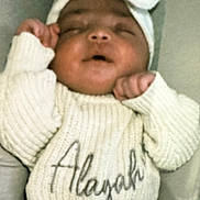 Alayah-Leigh joined the competition — help win amazing prizes! baby, infant, knitted_sweater, headband, bow, sleeping, peaceful, cute, child, portrait, soft_lighting, indoors, closeup, hands, face, young_child, warm_clothing, cozy, resting, newborn