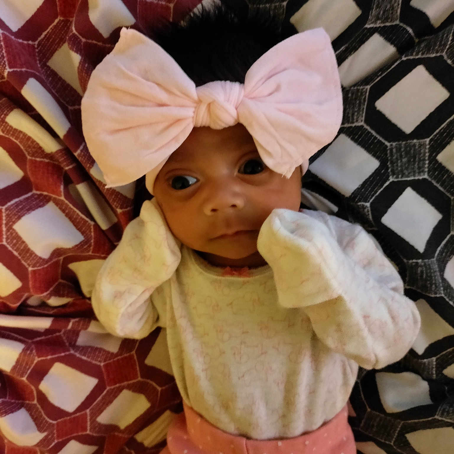 Khaleesi joined the competition — help win amazing prizes! baby, baby_toddler_clothing, child, costume, eyelash, fashion_accessory, fashion_design, happy, head, headband, headpiece, human_body, linens, magenta, pattern, peach, pink, sleeve, textile, toddler