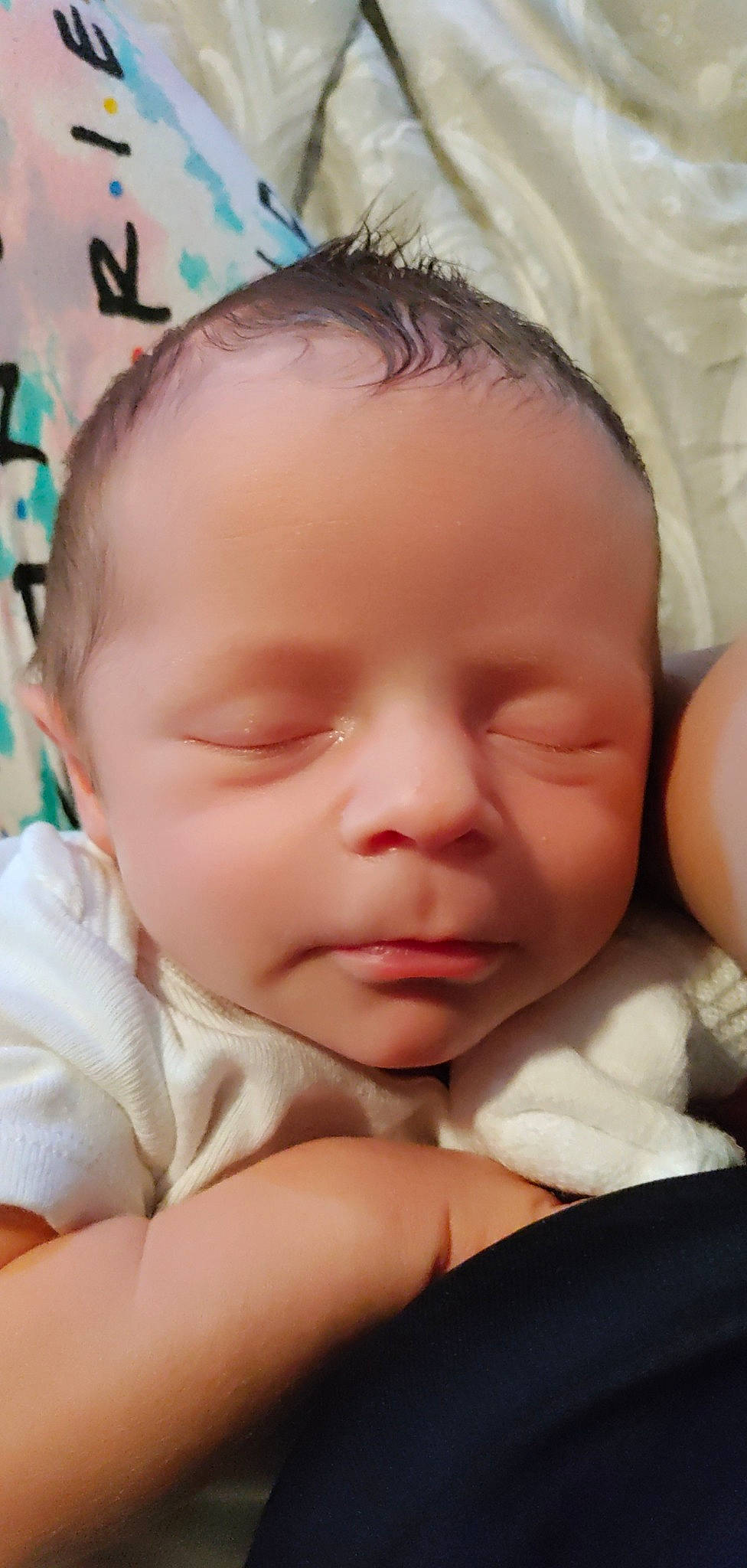 Ricky is registered to the contest to win money with this photo: baby, cheek, child, chin, close_up, comfort, eyebrow, eyelash, facial_expression, forehead, happy, iris, linens, lip, mammal, mouth, nose, person, skin, thumb