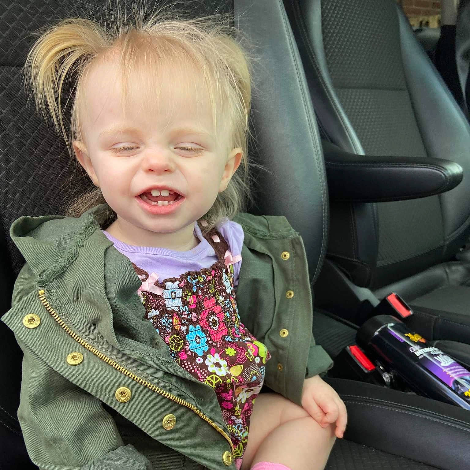 Charlotte joined the competition — help win amazing prizes! auto_part, baby, baby_toddler_clothing, car, car_seat, car_seat_cover, child, collar, dress, eye, head_restraint, motor_vehicle, person, product, seat_belt, skin, sleeve, steering_wheel, toddler, vehicle