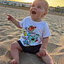 Angelo a rejoint le concours — aidez-le/la à gagner de superbes lots ! baby, barefoot, beach, child, cute, foot, happy, nature, outdoor, person, playful, pointing, sand, sitting, smiling, summer, sunlight, sunset, tshirt, vacation