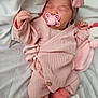 Milaya a rejoint le concours — aidez-le/la à gagner de superbes lots ! baby, sleeping, pink_clothing, headband, pacifier, blanket, plush_toy, infant, soft_toys, footwear, cute, cozy, child, indoors, resting, newborn, portrait, small_hands, bed, peaceful