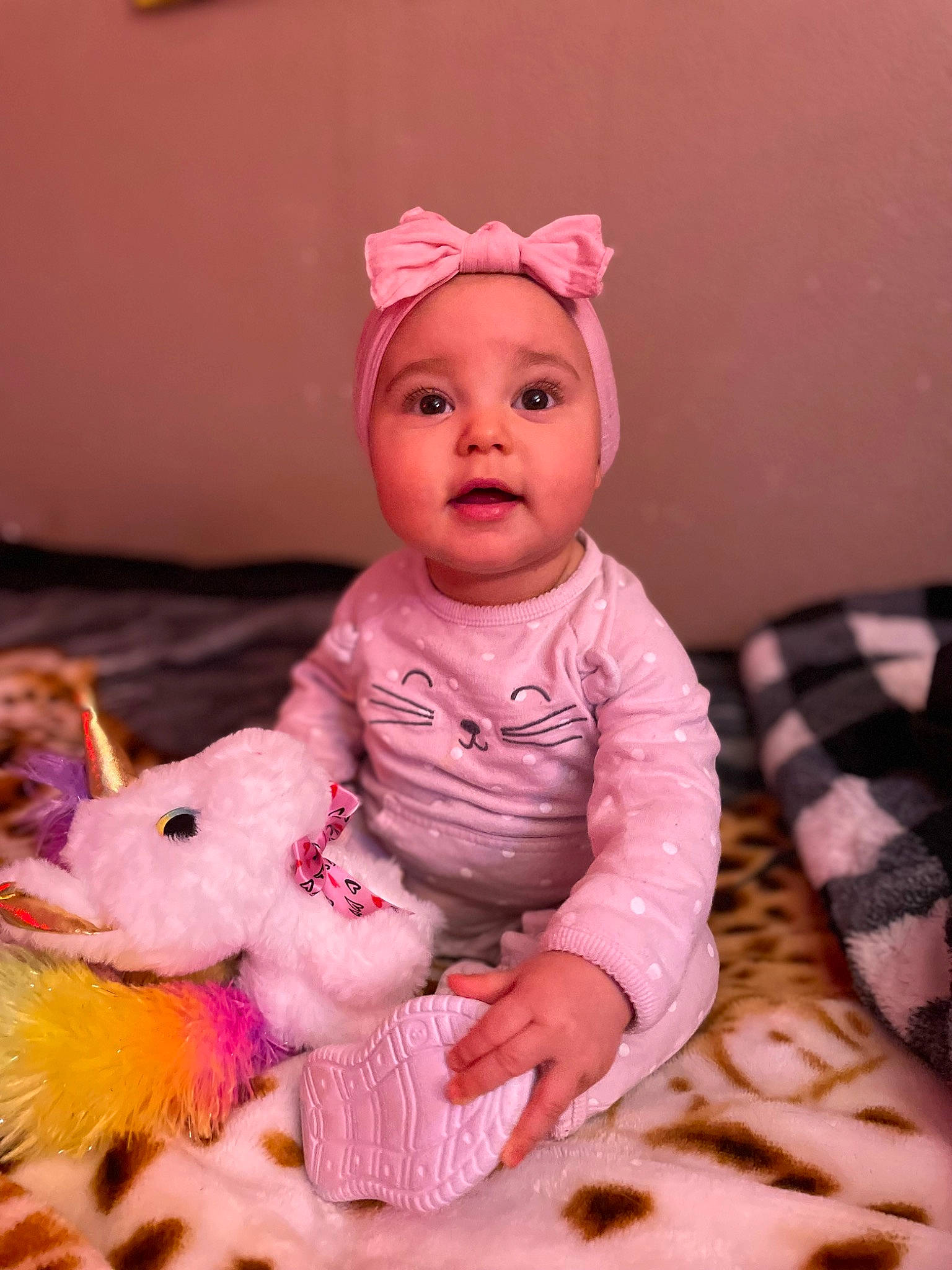 Nyla joined the competition — help win amazing prizes! baby, baby_products, baby_toddler_clothing, cheek, child, doll, dress, fun, happy, head, headgear, headwear, magenta, peach, person, pink, room, skin, sleeve, surprise