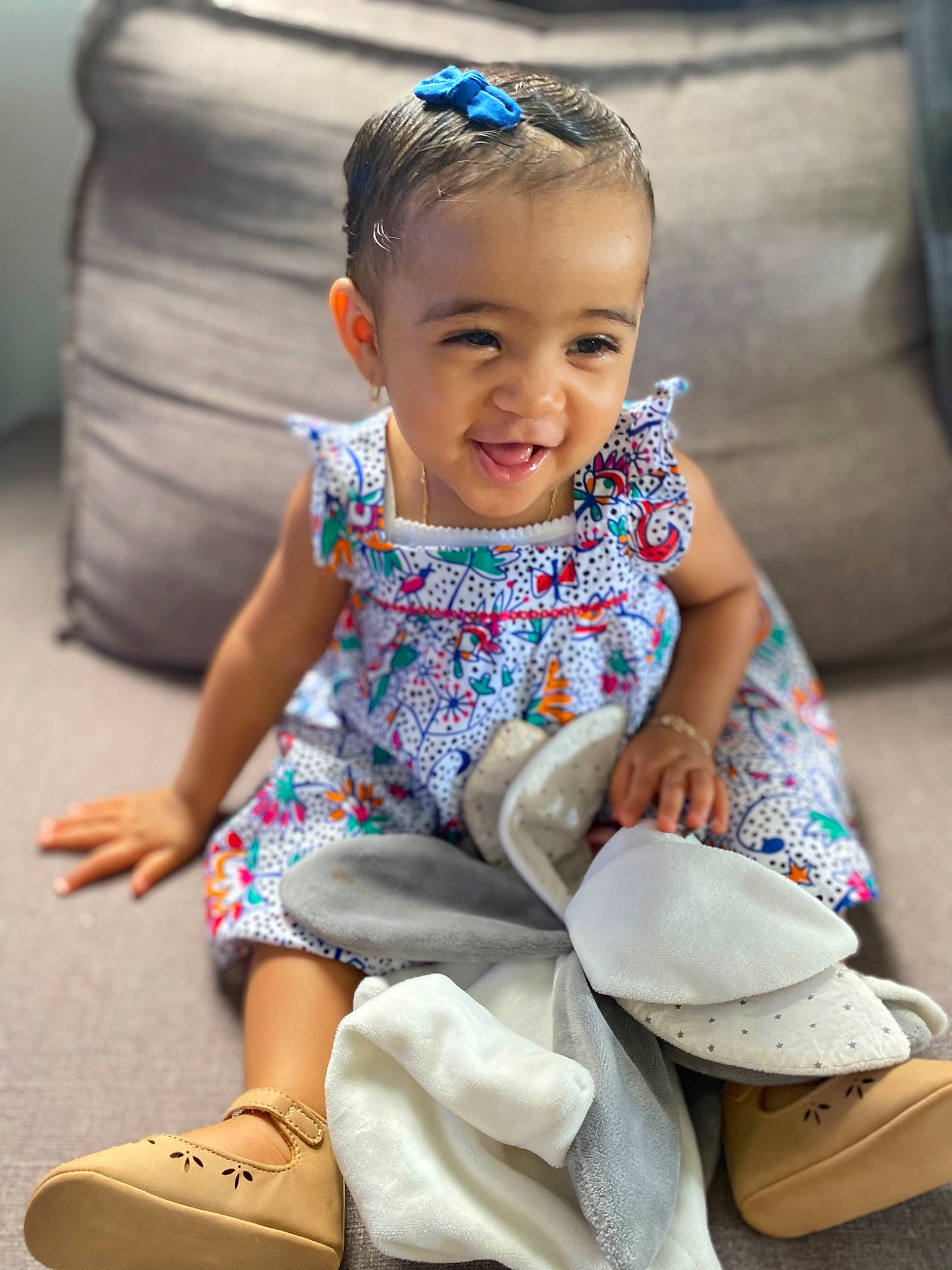 Mya Alyssa participe au concours pour gagner de l'argent avec cette photo : baby_toddler_clothing, blue, dress, eye, face, footwear, hairstyle, happy, joy, leisure, person, photograph, shoe, shorts, skin, sleeve, smile, standing, thigh, toddler