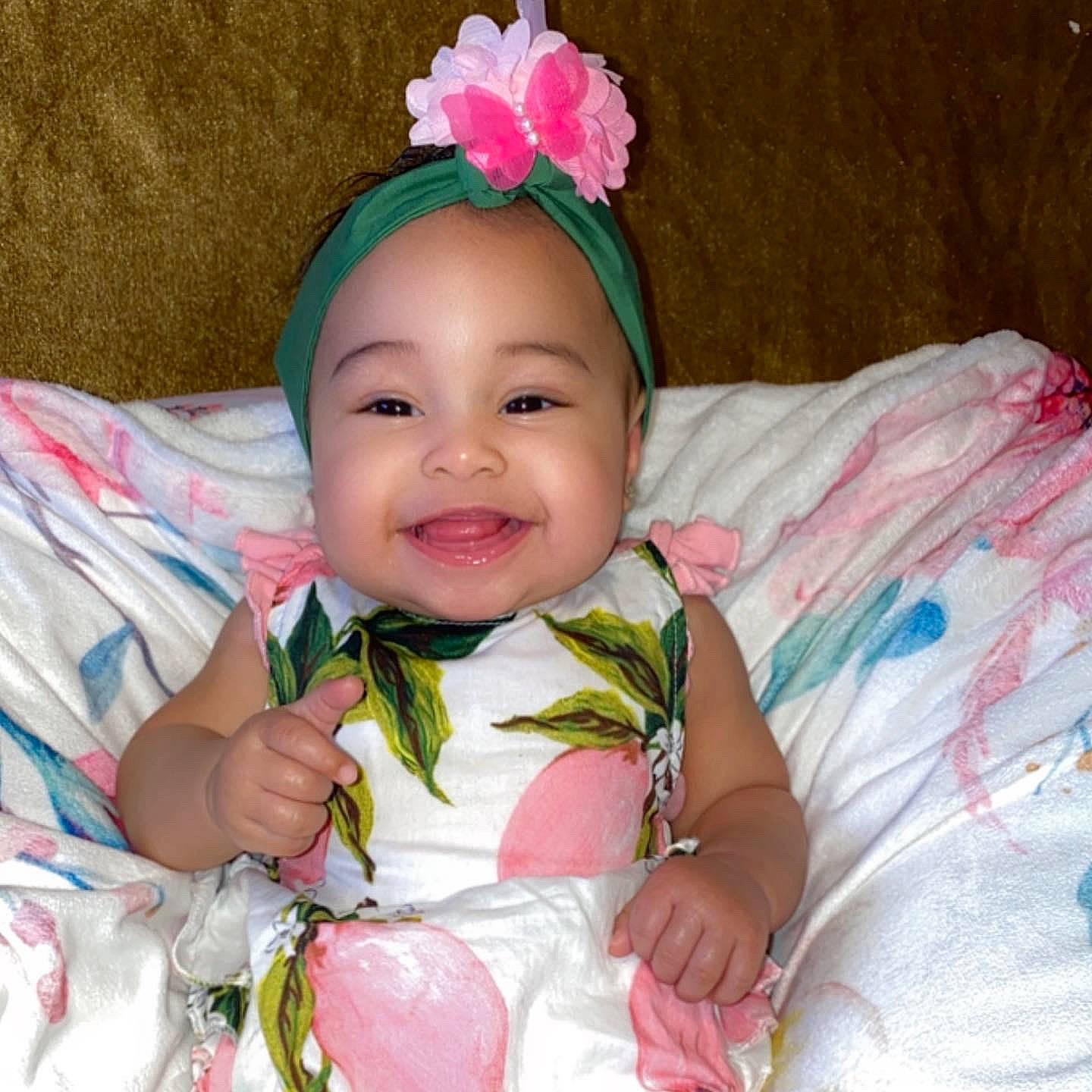 Alaiyah joined the competition — help win amazing prizes! baby, baby_toddler_clothing, cheek, eye, eyelash, face, happy, head, headband, headpiece, iris, joy, lip, person, pink, product, skin, sleeve, smile, textile