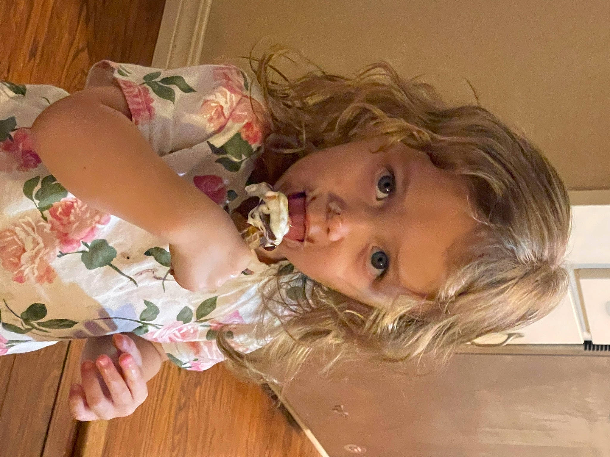 Oaklee joined the competition — help win amazing prizes! baby_toddler_clothing, blond, brown_hair, cheek, child, dress, eyelash, flooring, fun, hair_coloring, happy, hardwood, head, lip, person, room, rose, skin, smile, toddler