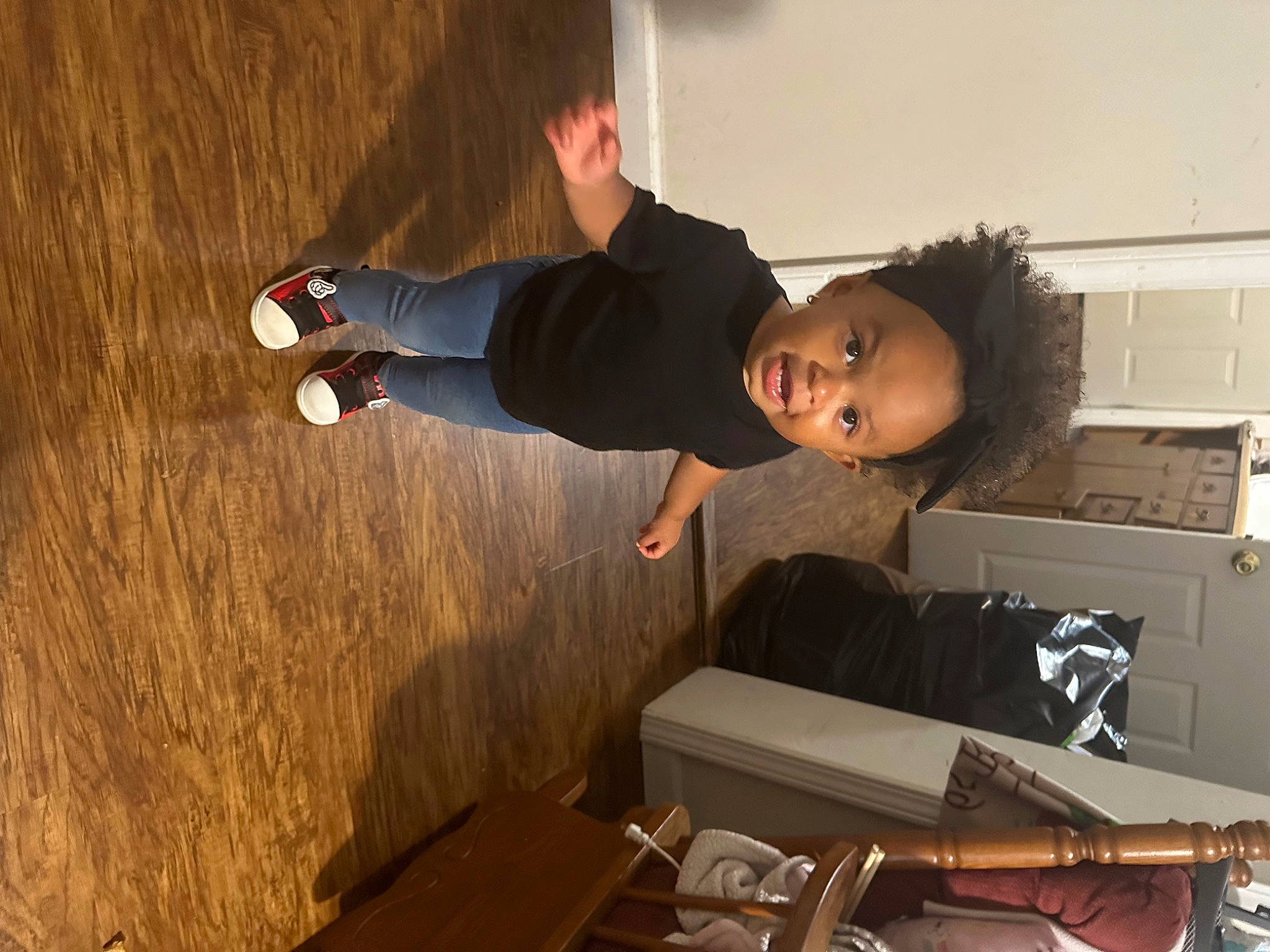 Adleigh joined the competition — help win amazing prizes! box, design, elbow, flash_photography, floor, flooring, fun, hardwood, home_appliance, office_equipment, person, room, shadow, t_shirt, toddler, wood