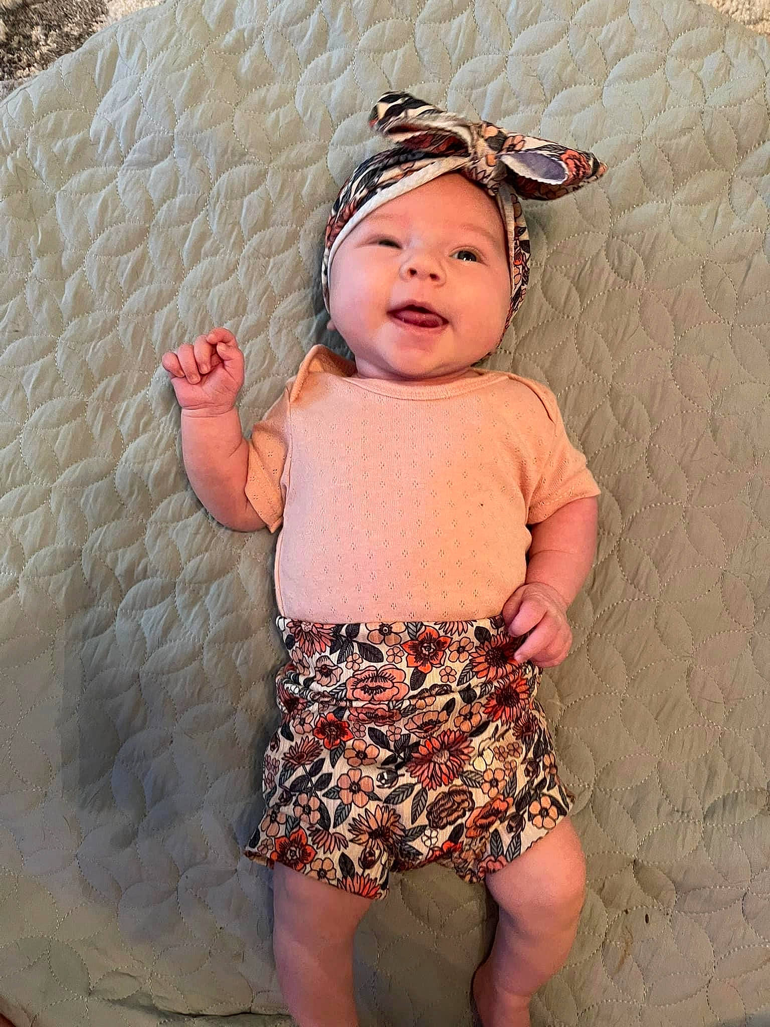 Lyra joined the competition — help win amazing prizes! baby, baby_toddler_clothing, child, day_dress, eye, eyewear, face, happy, head, headwear, human_leg, neck, one_piece_garment, pattern, person, pink, skin, sleeve, smile, thigh