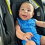 Noah joined the competition — help win amazing prizes! baby, child, car_seat, blue_clothing, smiling, happy, infant, seat_belt, safety, indoors, cute, portrait, young_child, car_interior, seat, skin, person, head, face, expression
