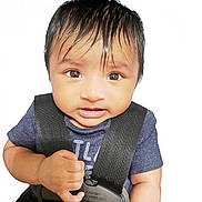 Sharvik is registered to the contest to win money with this photo: baby, child, face, hair, eyes, blue_shirt, car_seat, harness, hand, infant, portrait, cute, expression, skin, young, seatbelt, safety, closeup, person, indoors