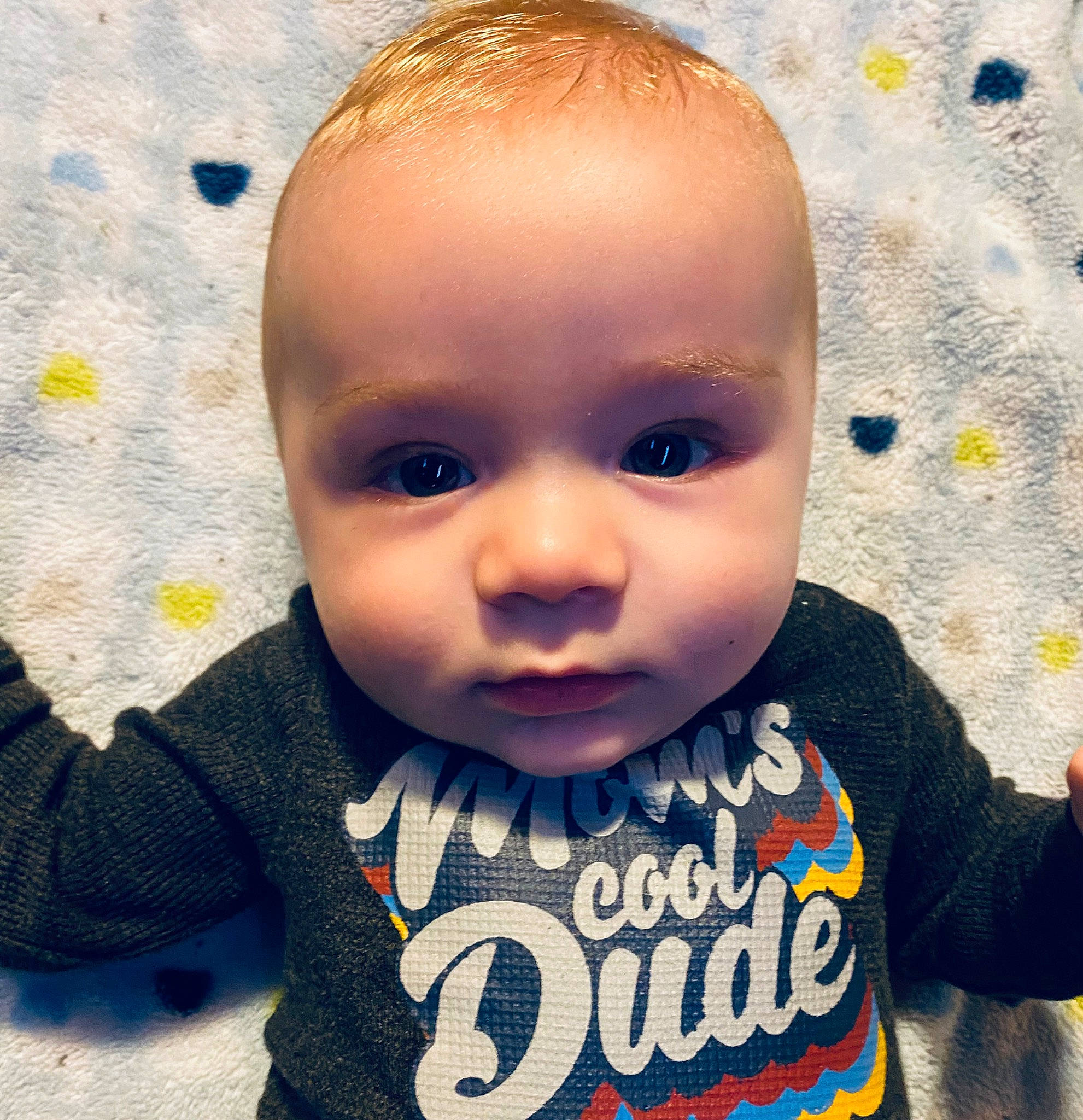 Grayson is registered to the contest to win money with this photo: baby, baby_toddler_clothing, cheek, child, chin, cloud, cool, eye, eyebrow, eyelash, forehead, happy, head, iris, lip, nose, person, skin, sleeve, t_shirt