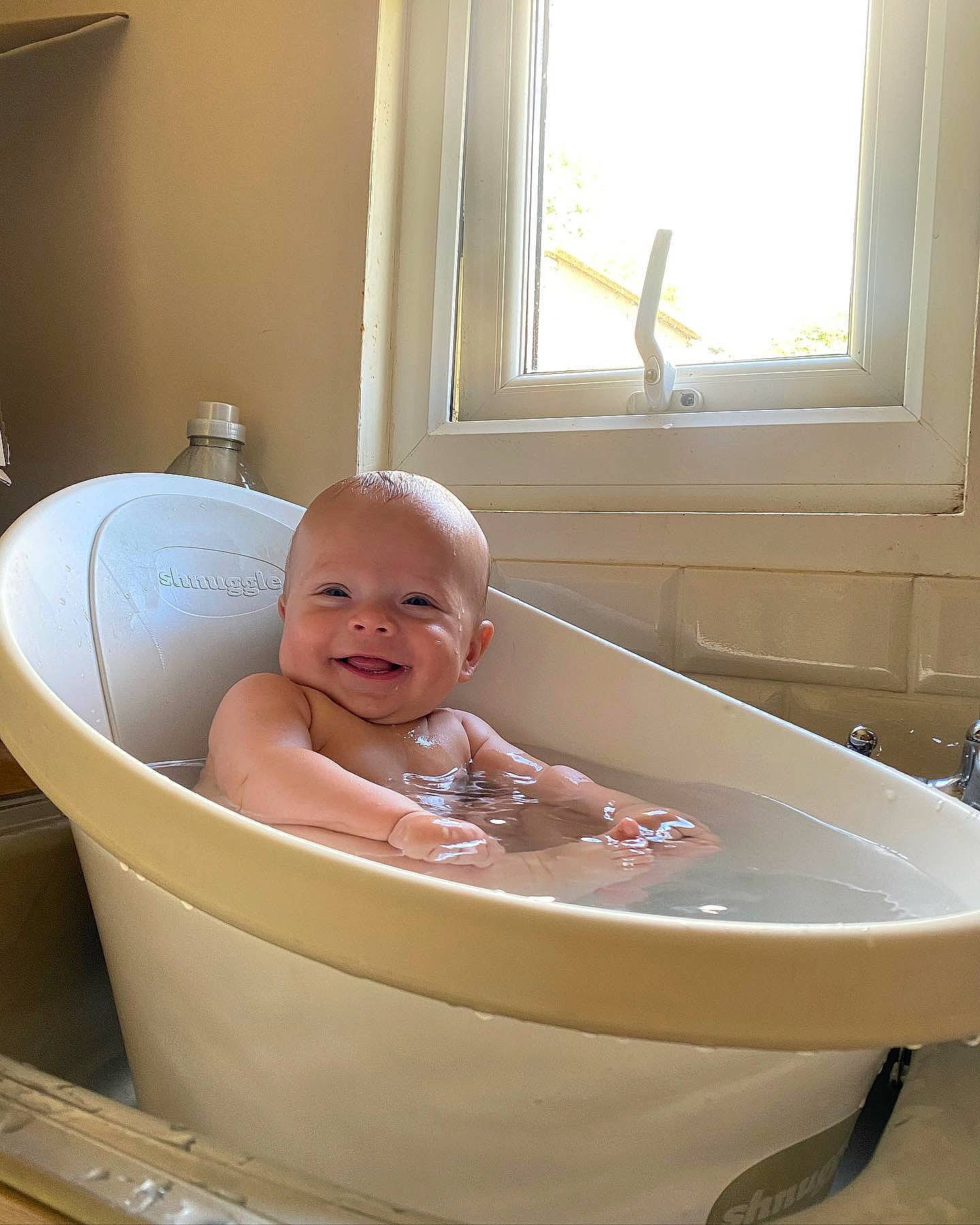 Koa joined the competition — help win amazing prizes! baby, baby_bathing, baby_products, baby_safety, bathing, bathroom, bathtub, child, fixture, flooring, fluid, fun, joy, leisure, person, plumbing, plumbing_fixture, room, smile, toddler