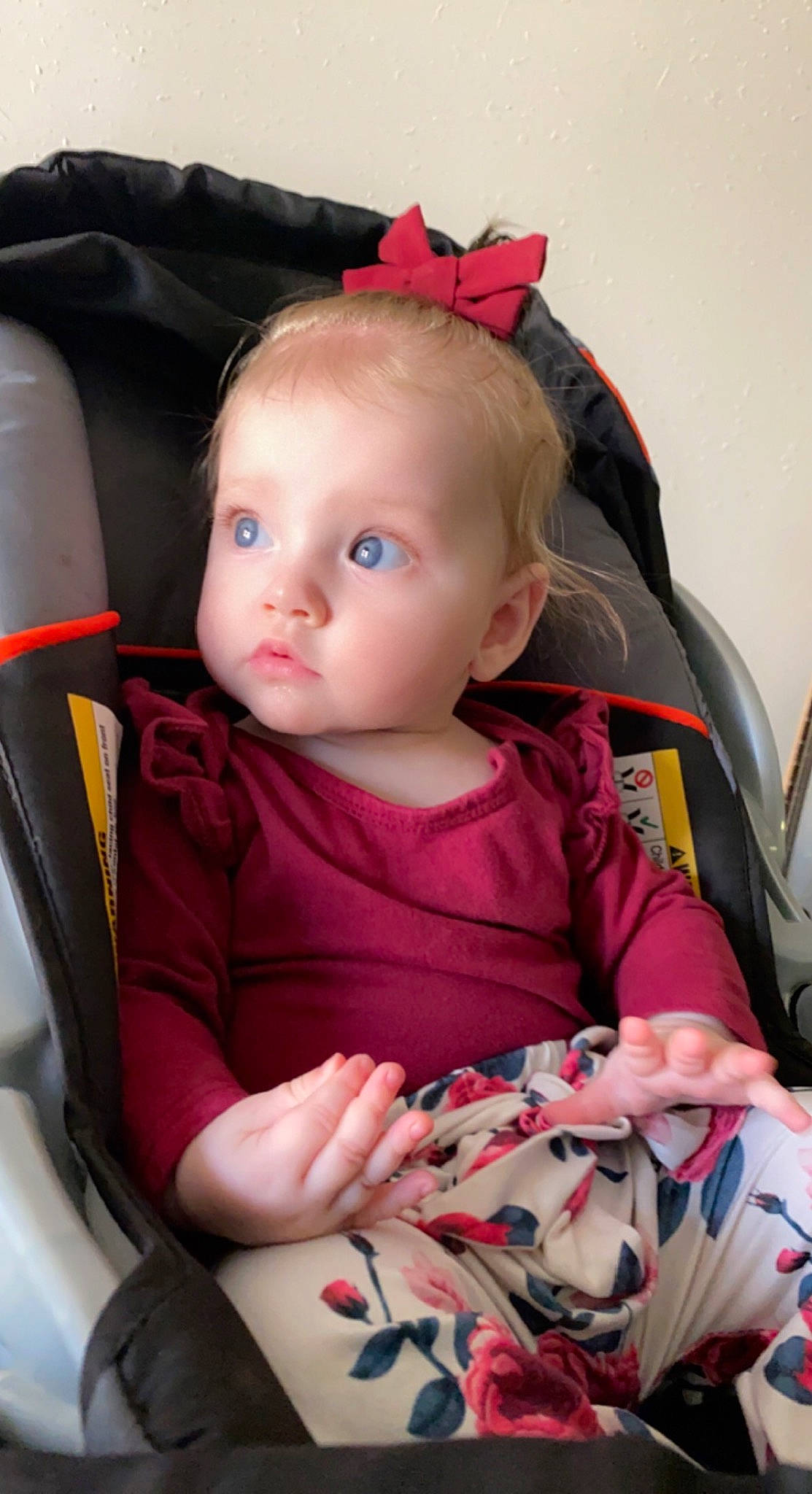 Cassie joined the competition — help win amazing prizes! baby, baby_carriage, baby_products, baby_toddler_clothing, car_seat, chair, cheek, child, chin, comfort, eye, facial_expression, fun, hairstyle, human_body, iris, person, pink, seat_belt, skin