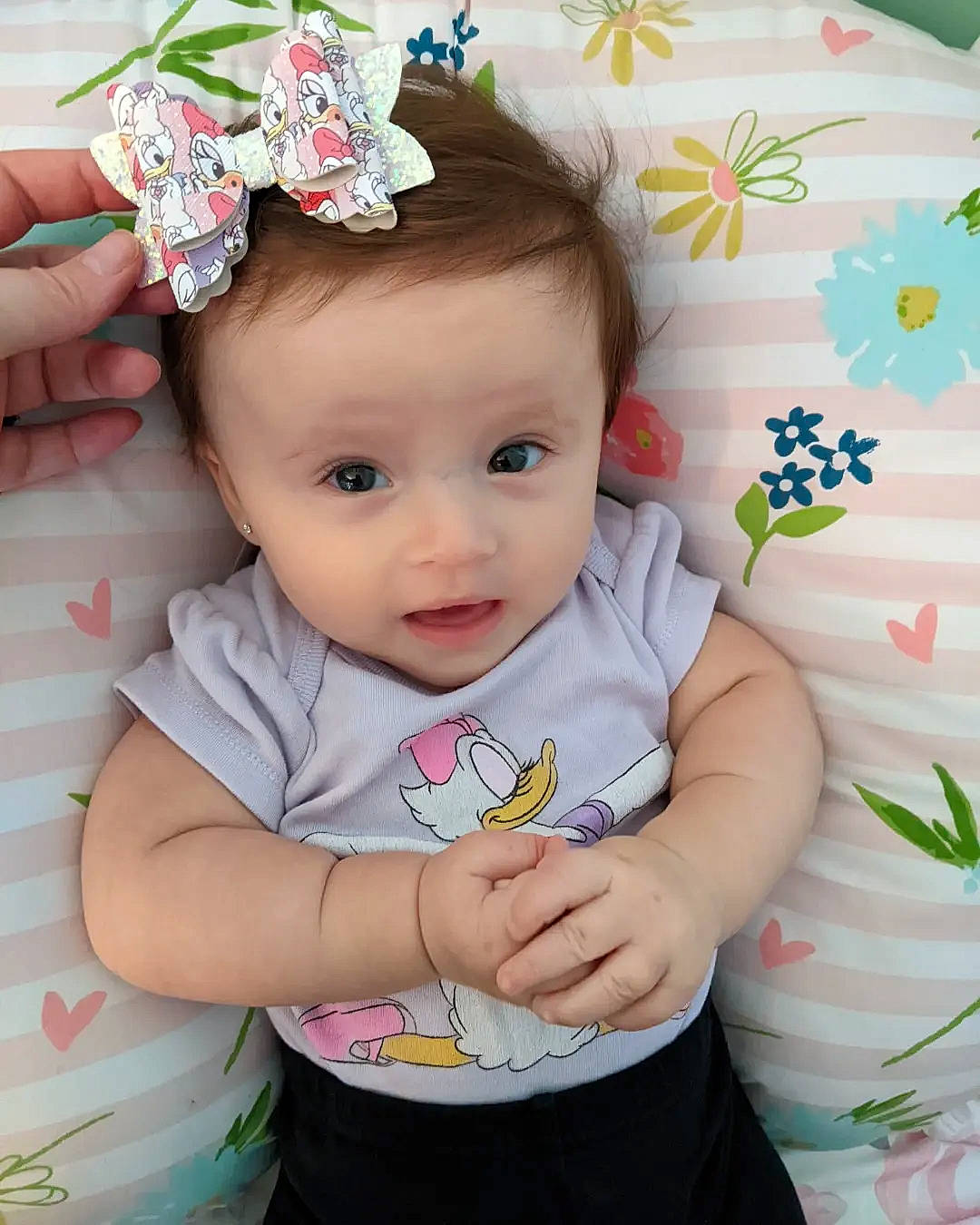 Carmela joined the competition — help win amazing prizes! baby, baby_toddler_clothing, cheek, eyelash, face, finger, hand, happy, head, headband, headgear, headpiece, jewellery, pattern, person, petal, pink, plant, skin, sleeve