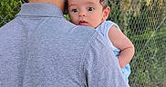 Dante Sebastian joined the competition — help win amazing prizes! baby, back_view, casual_clothing, curious, daylight, expression, family, fence, greenery, hair, head, holding, infant, man, nature, outdoor, person, portrait, short_sleeve, skin